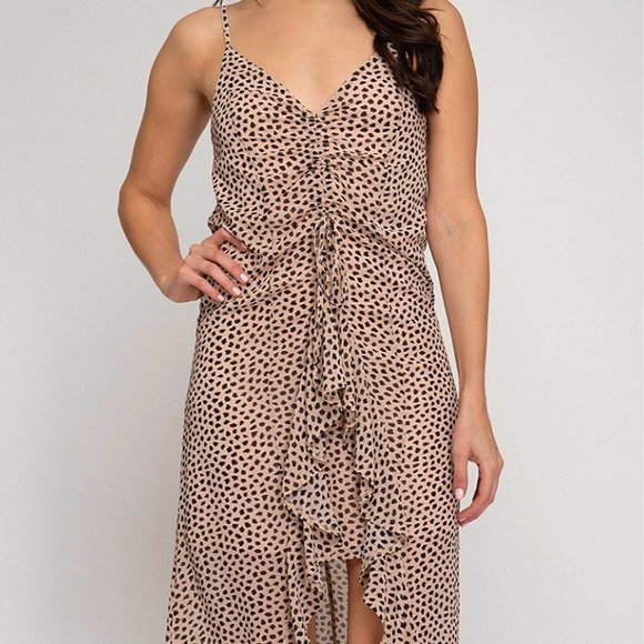 Printed Ruched Drawstring Dress - Picture 1 of 4